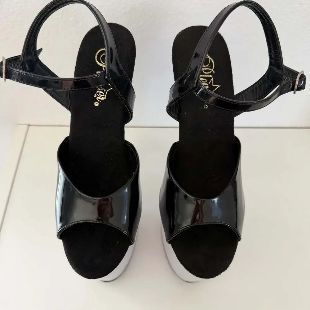 Pleaser Discolite-809 Black Patent / White 8-Inch Light Up Platform Heels